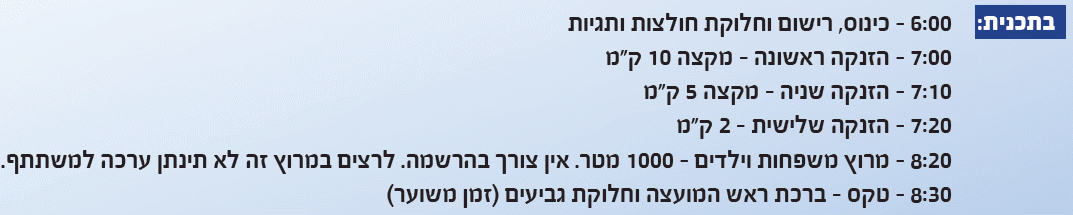 לוחות הזמנים במרוץ נחל שורק 2014